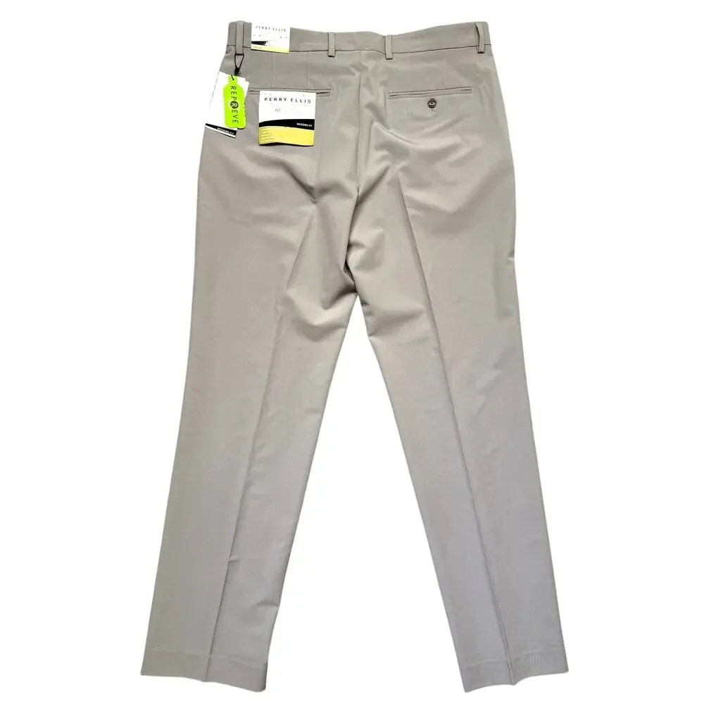 Perry Ellis Portfolio Men's Modern-Fit Stretch Pants Chiseled Stone 34x32 $95